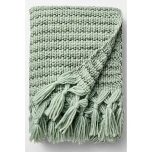 Threshold Studio McGee Throw Blanket 50 x 60 Green Textured Woven Fringe‎ Soft